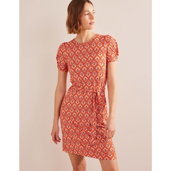 *SOLD* Boden Knot Detail Jersey Mini Dress Geo Cascade Size 2 - Picture 3 of 12